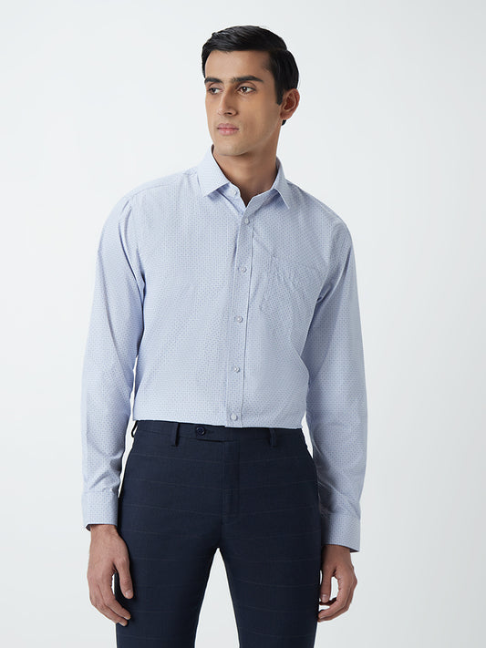 WES Formals Light Blue Printed Relaxed-Fit Shirt