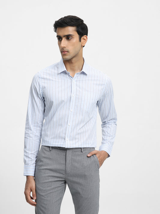 WES Formals Striped Blue Slim Fit Shirt