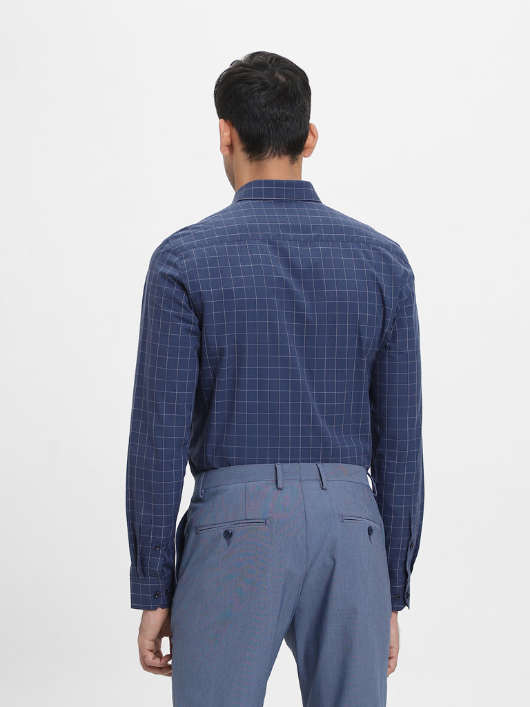 WES Formals Checked Navy-Colored Slim Fit Shirt