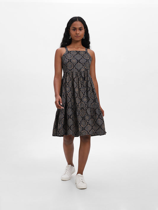 Bombay Paisley Printed Black Dress
