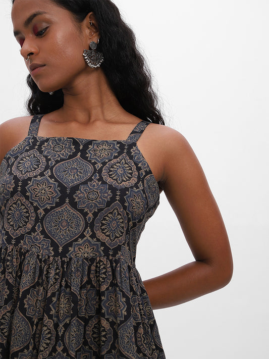 Bombay Paisley Printed Black Dress