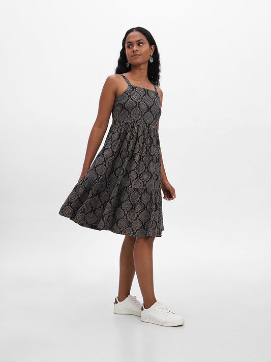Bombay Paisley Printed Black Dress