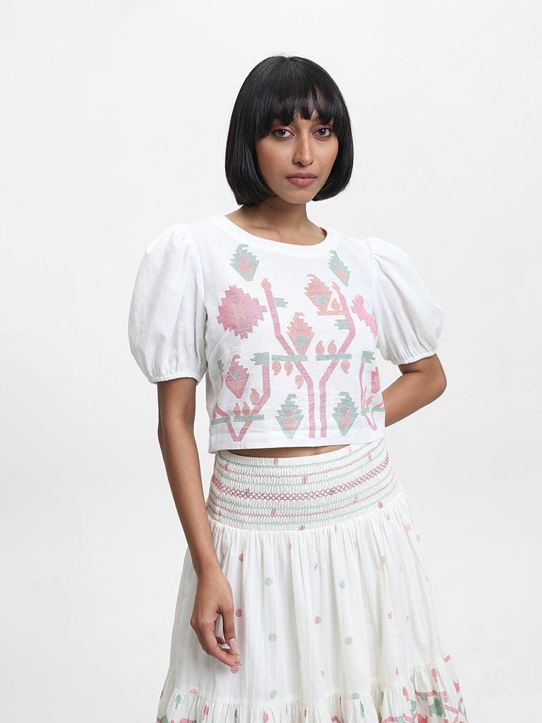 Bombay Paisley Printed Off White Top