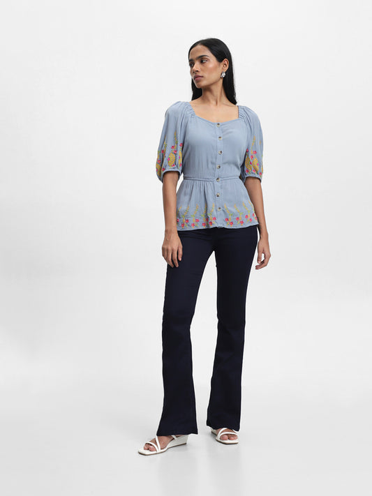 LOV Embroidered Light Blue Blouse