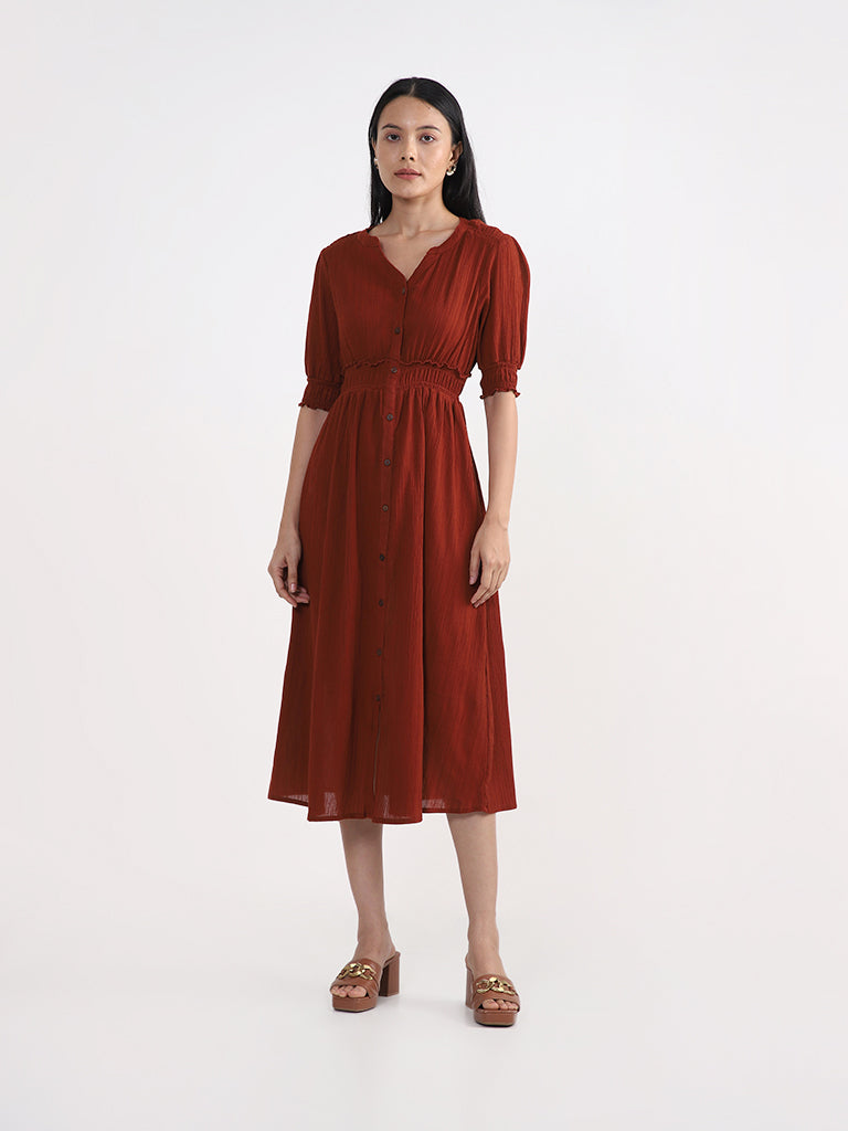 LOV Plain Rust-Colored Dress