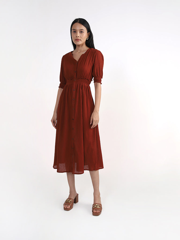 LOV Plain Rust-Colored Dress