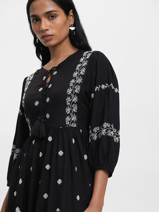 LOV Embroidered Black Dress