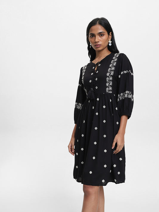 LOV Embroidered Black Dress