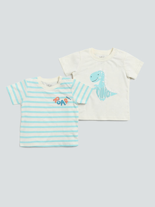 HOP Baby Mint Giraffe Printed T-Shirt Pack of Two