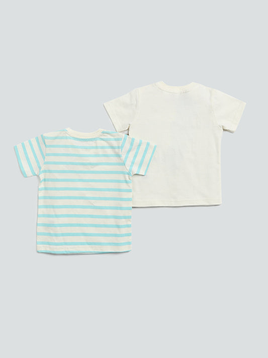 HOP Baby Mint Giraffe Printed T-Shirt Pack of Two