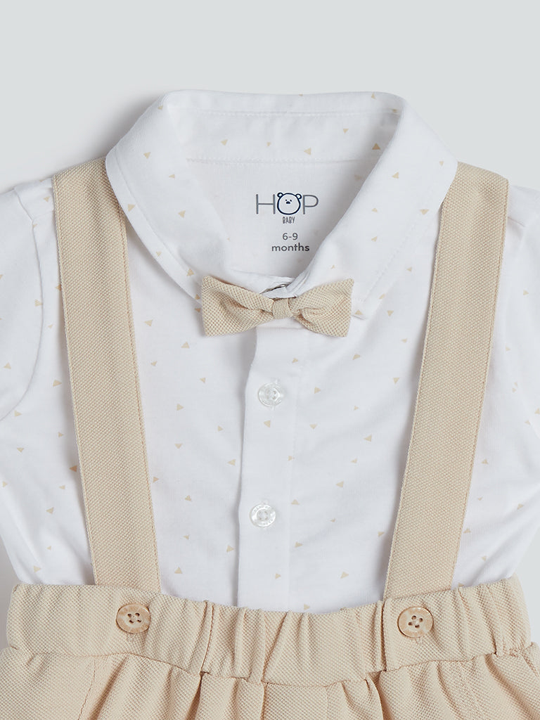 HOP Baby Beige T-Shirt And Dungaree Set