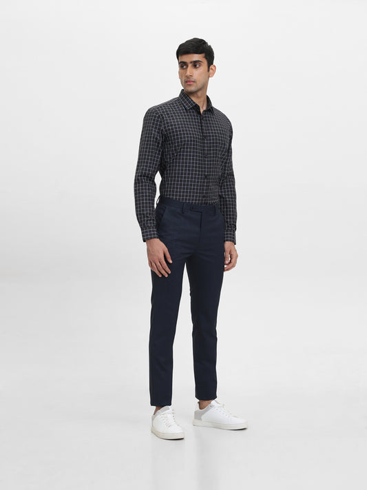 WES Formals Checked Black Relaxed Fit Shirt