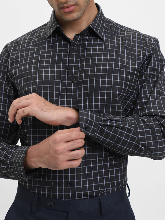 WES Formals Checked Black Relaxed Fit Shirt