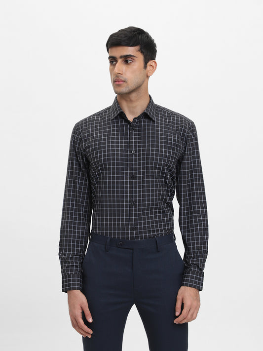 WES Formals Checked Black Relaxed Fit Shirt
