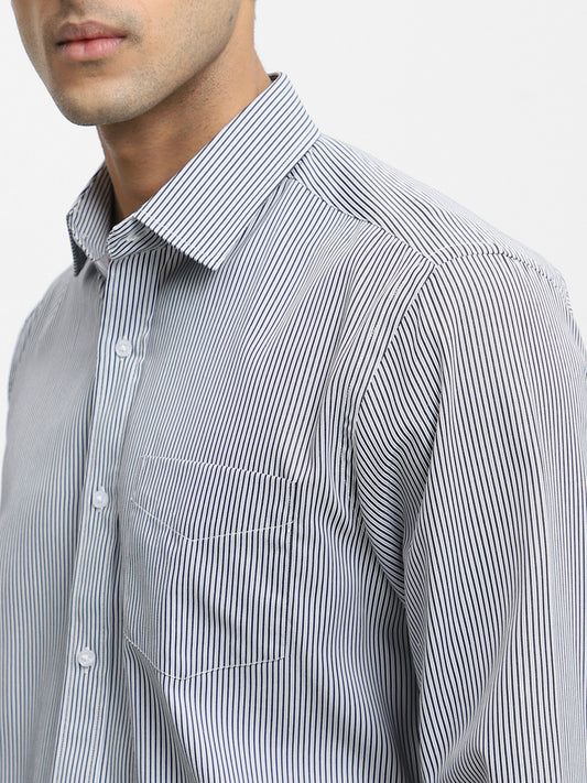 WES Formals Striped Black Relaxed Fit Shirt