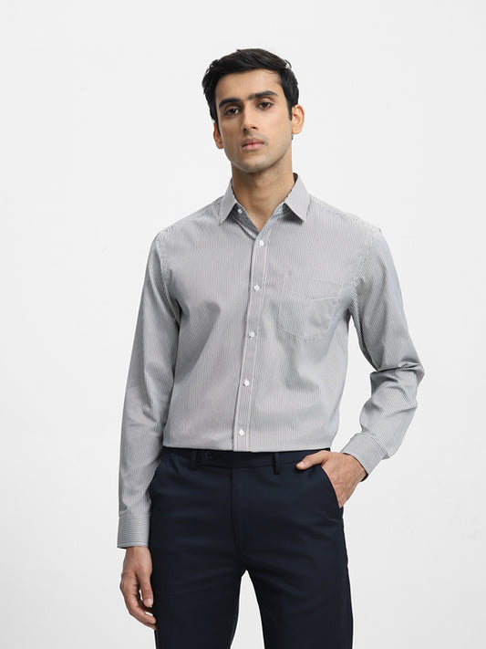 WES Formals Striped Black Relaxed Fit Shirt