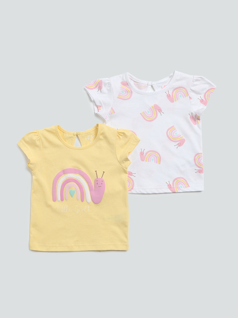 HOP Baby Yellow Snail Rainbow Printed Top - Pack of 2