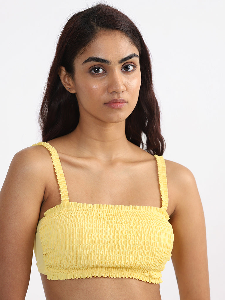 Wunderlove Solid Yellow Bikini Crop Top