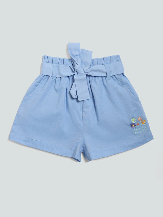 HOP Kids Embroidered Blue Shorts