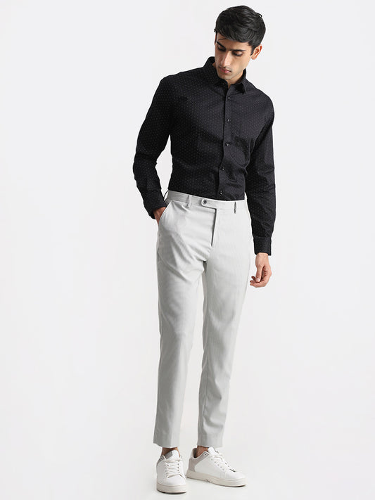 WES Formals Dobby Black Relaxed Fit Shirt