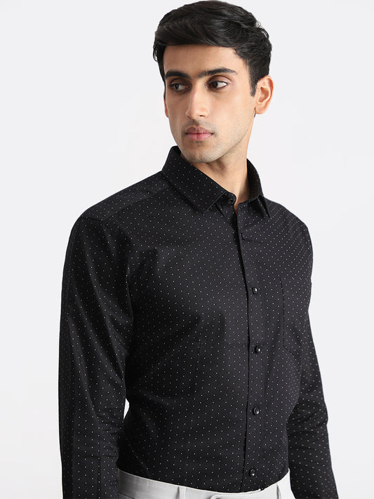 WES Formals Dobby Black Relaxed Fit Shirt