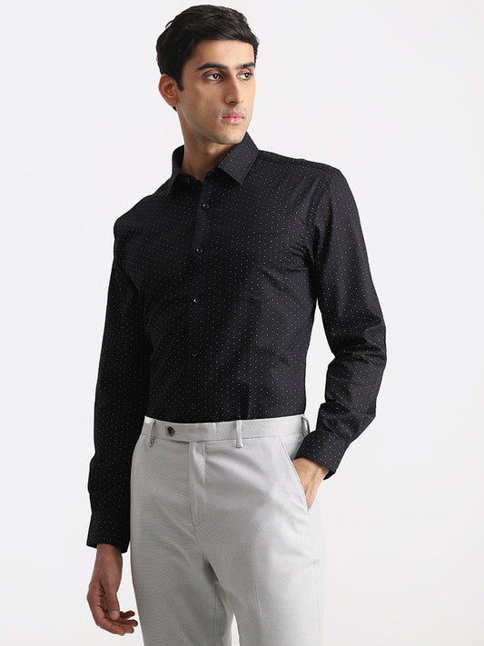 WES Formals Dobby Black Relaxed Fit Shirt
