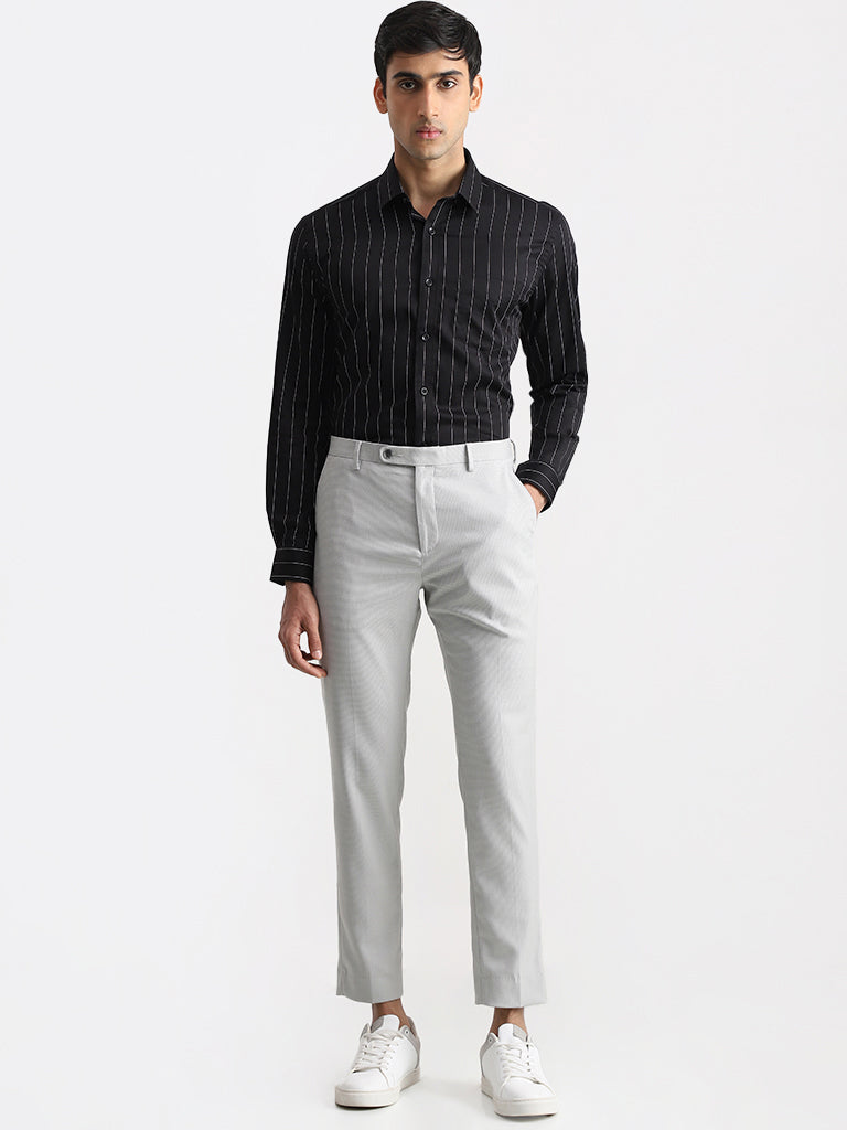 WES Formals Striped Black Relaxed Fit Shirt