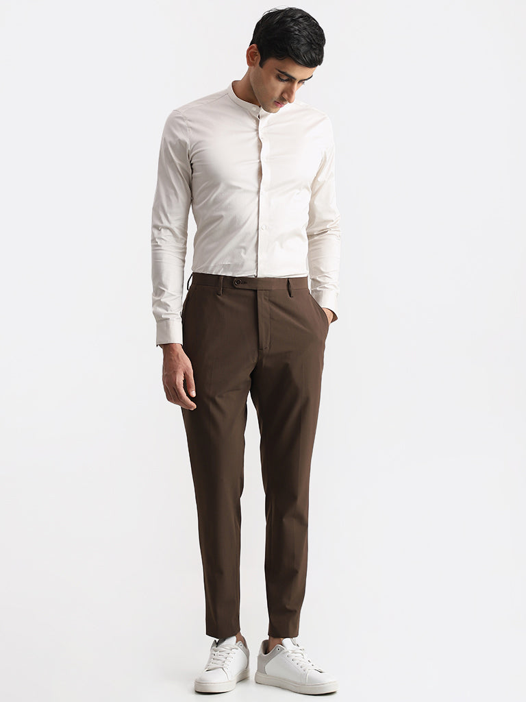 Men's Green Brown Flannel Wool Comfort Trousers | 40 Colori