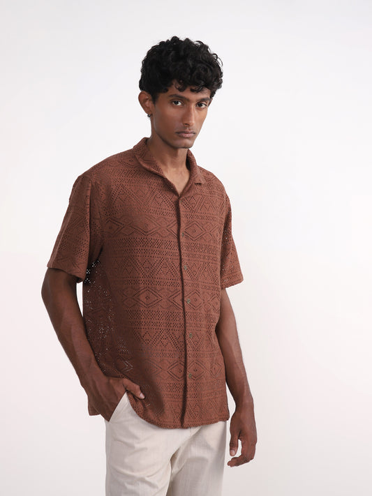 ETA Solid Rust-Orange Cotton Resort-Fit Shirt