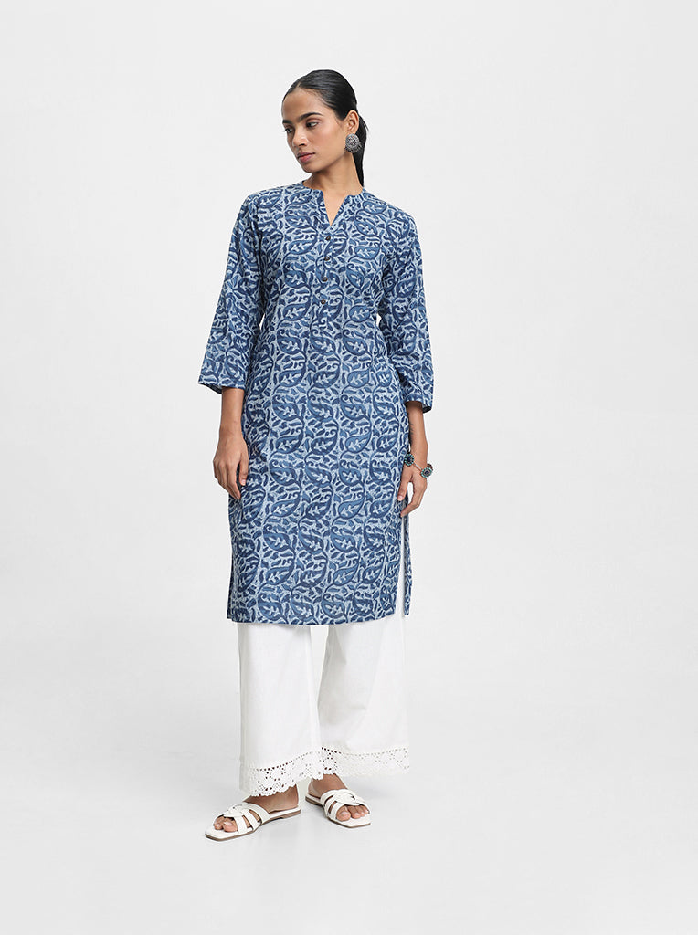 Megastores - Kutchi block print Indigo Blue Two side Pockets Cotton Kurti  5XL by Hands of Kutch