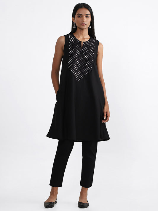 Utsa Black Embroidered A-Line Kurta