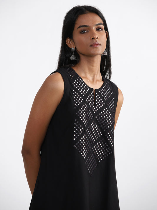 Utsa Black Embroidered A-Line Kurta