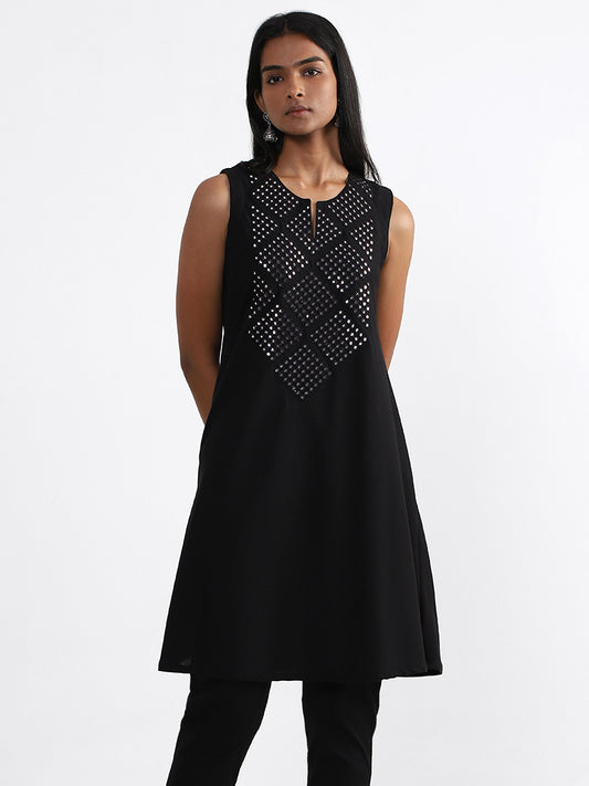 Utsa Black Embroidered A-Line Kurta