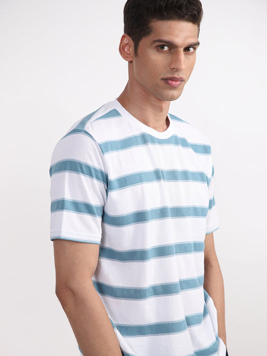 WES Lounge Light Blue Striped Relaxed-Fit T-Shirt