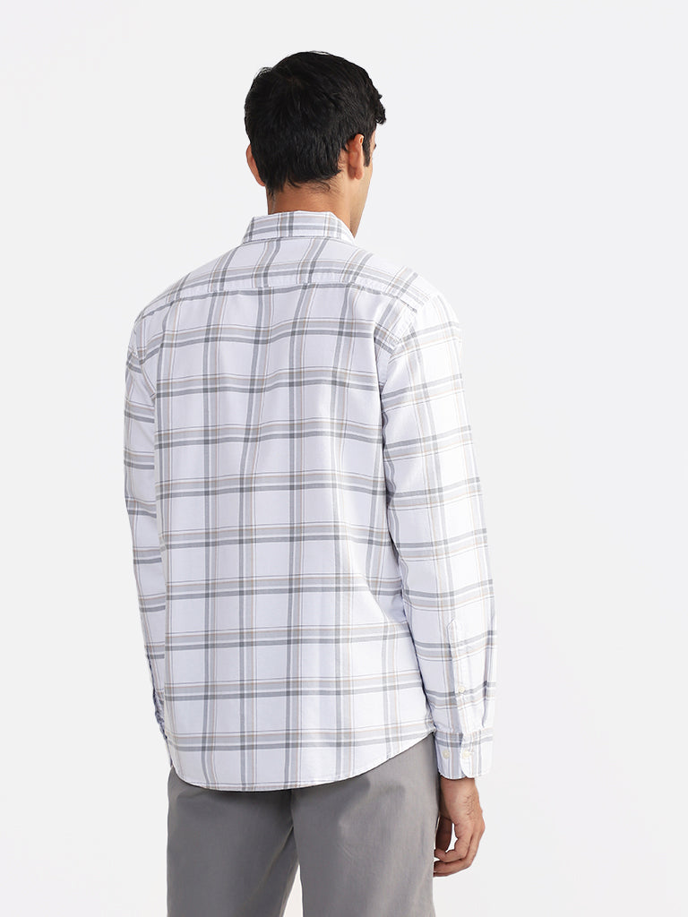 WES Casuals Checked Light Grey Relaxed Fit Shirt