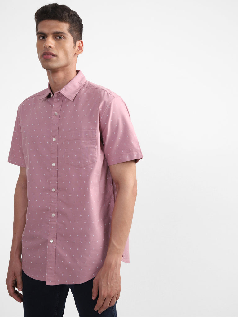 WES Casuals Printed Dusty Pink Relaxed-Fit Shirt