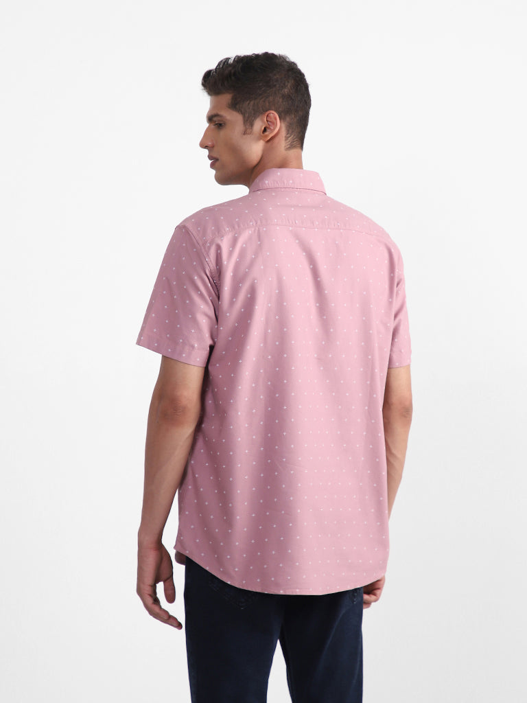 WES Casuals Printed Dusty Pink Relaxed-Fit Shirt