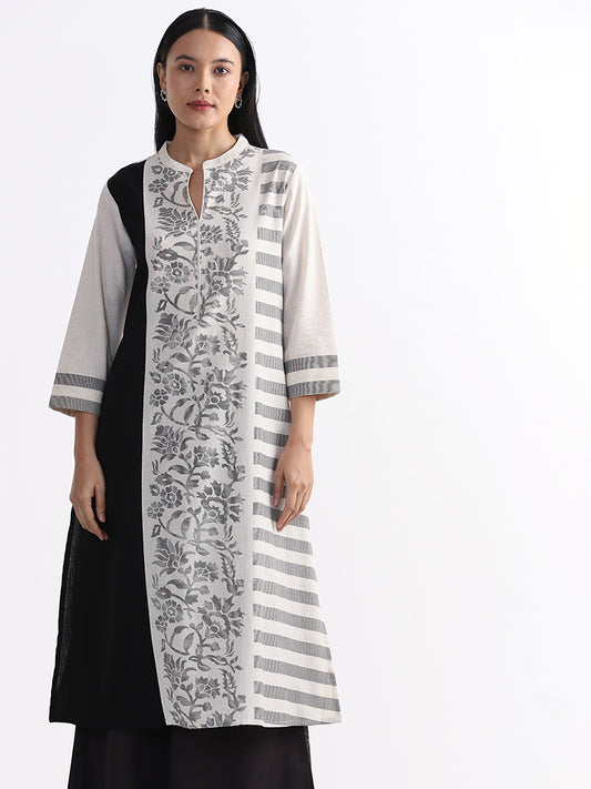 Utsa Black Floral Printed Kurta