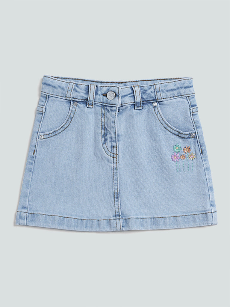 HOP Kids Embroidered Blue Skirt