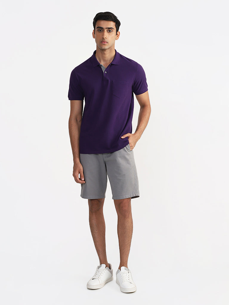 WES Casuals Solid Purple Slim Fit T-Shirt