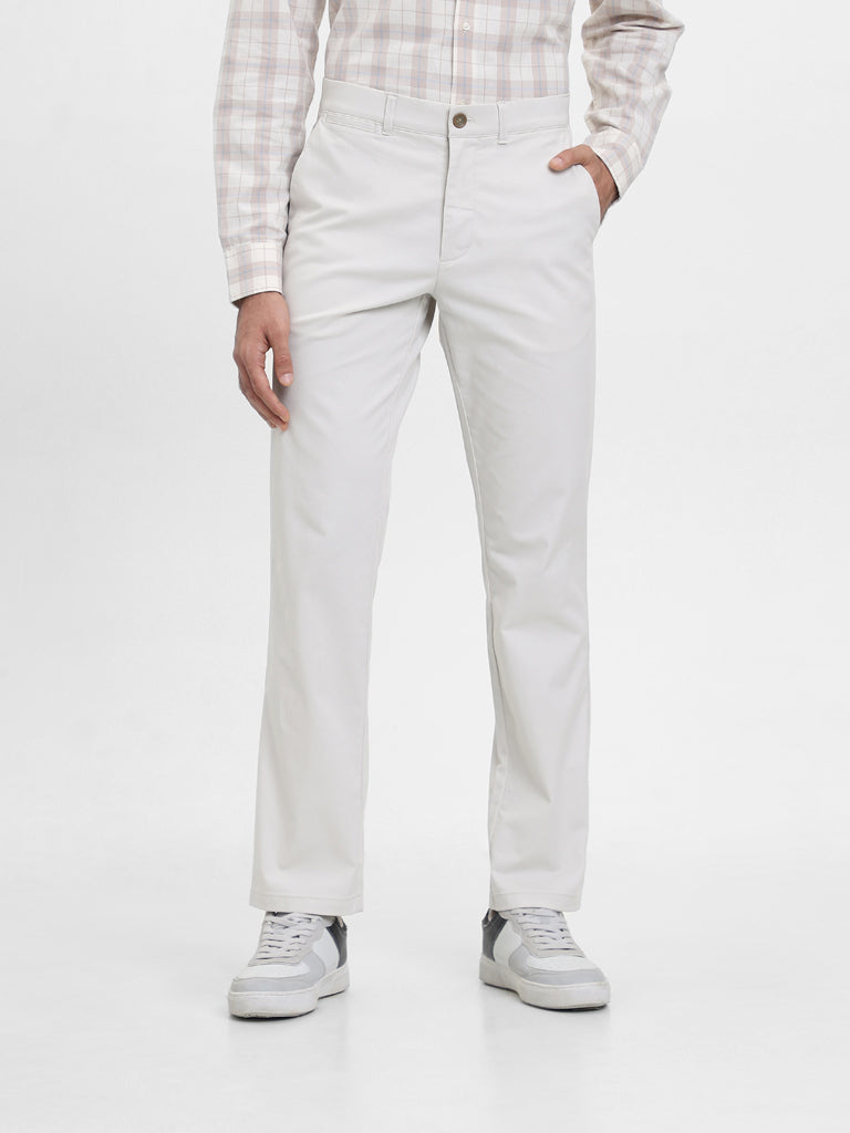 Ascot Solid White-Colored Relaxed-Fit Chinos