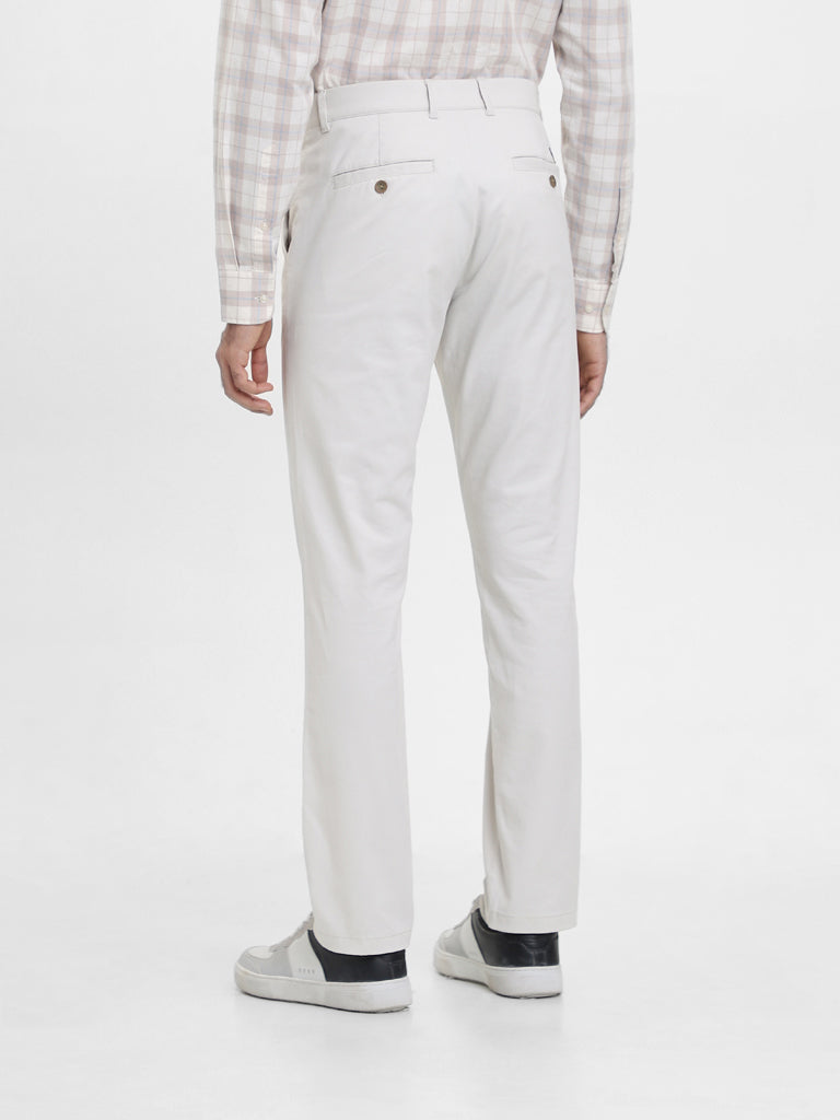 Ascot Solid White-Colored Relaxed-Fit Chinos