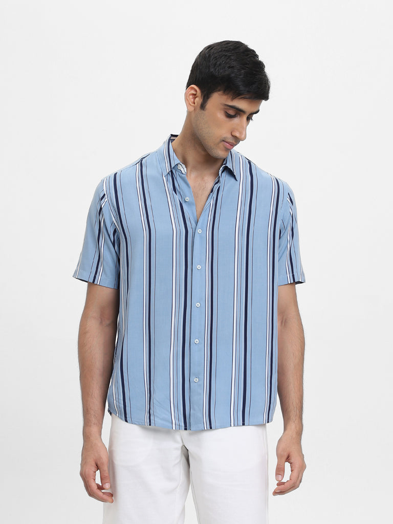 Ascot Striped Blue Relaxed Fit Shirt