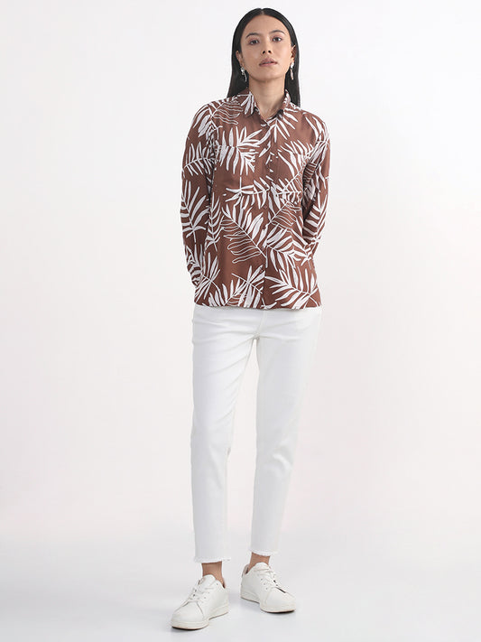 LOV Coffee Leaf Printed Blouse