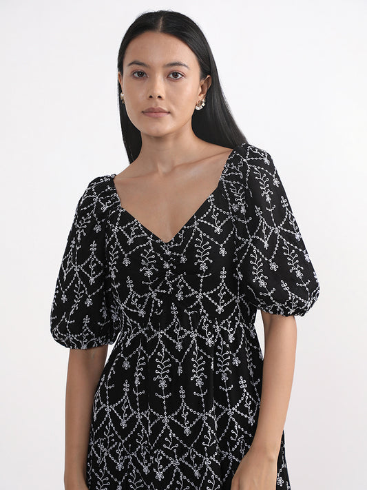 LOV Black Schiffli Dress