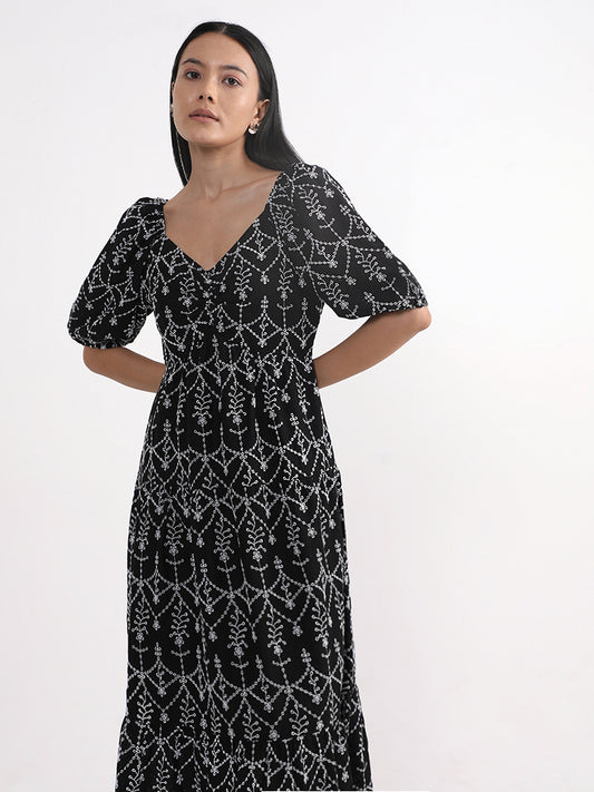 LOV Black Schiffli Dress