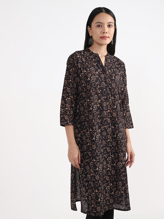Utsa Black Kalamkari Jaal Motif Printed Kurta