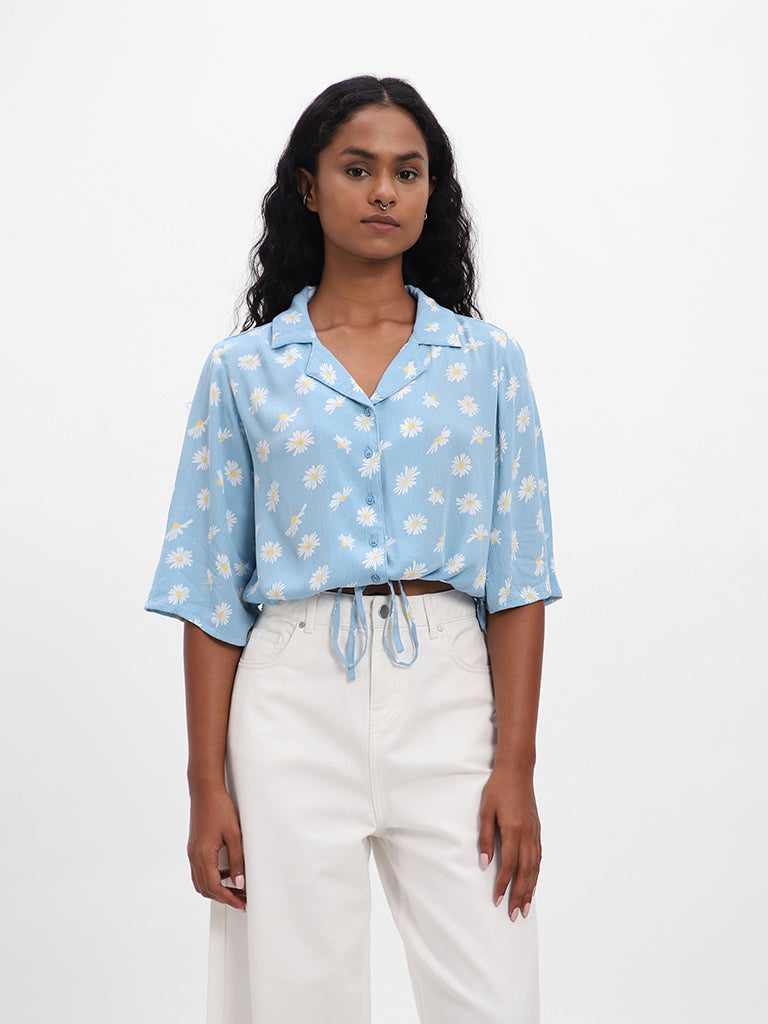 Nuon Printed Blue Blouse