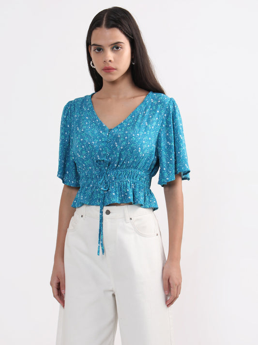 Nuon Printed Teal Blouse