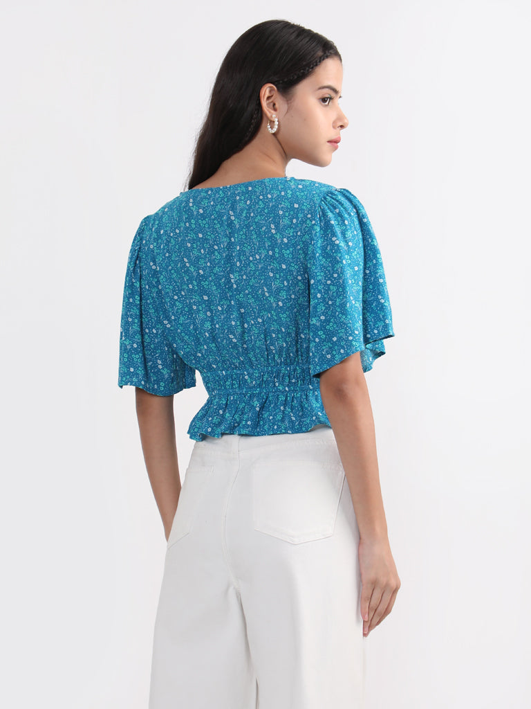 Nuon Printed Teal Blouse